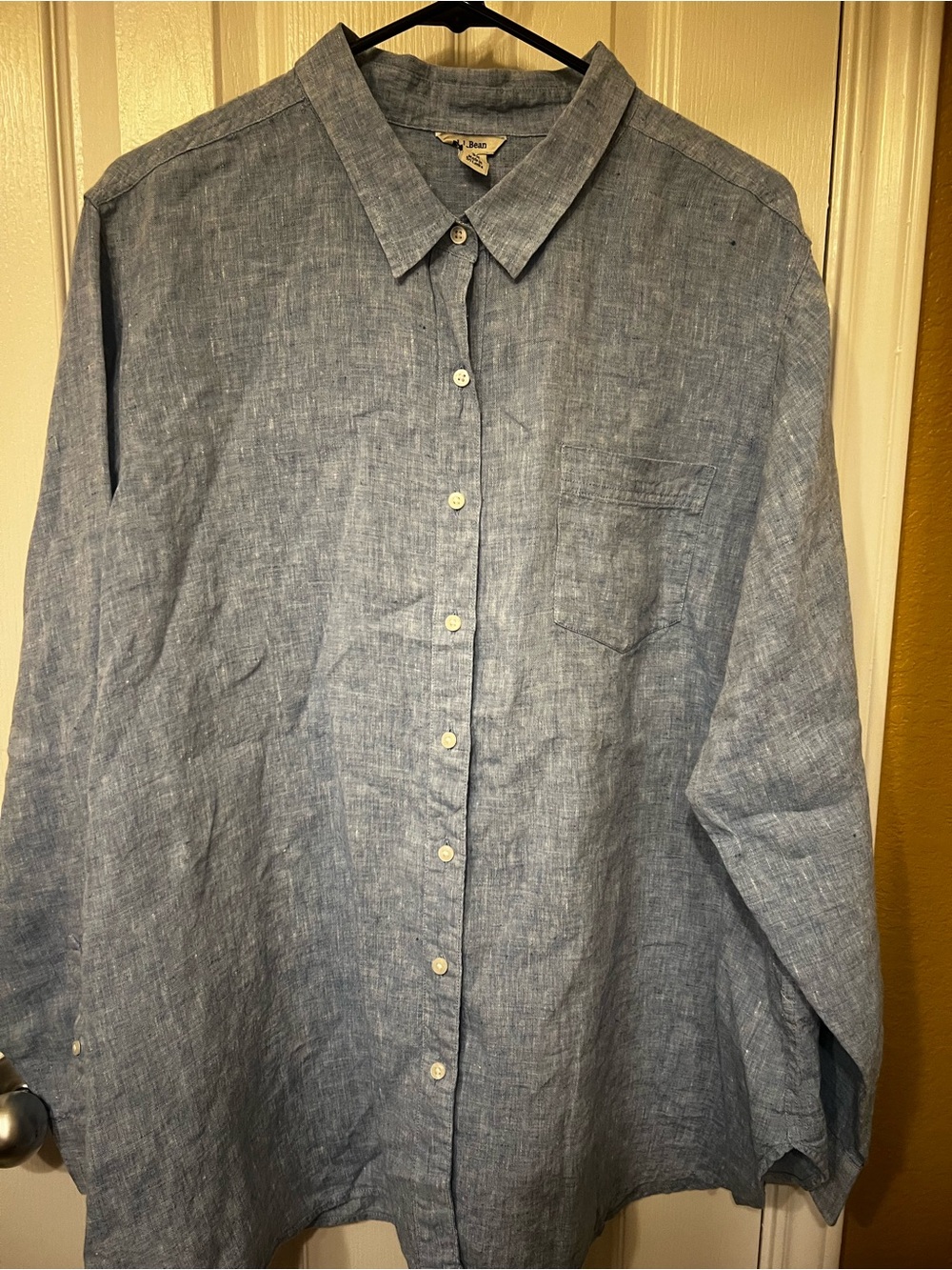 L.L.Bean Women’s 3X 100% Linen Chambray Blue Button Down Shirt Coastal